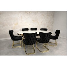 Set masa ovala cu 6 scaune negru/auriu