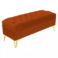 Bancheta tapitata catifea caramiziu cu picioare aurii