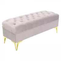 Bancheta tapitata catifea crem cu picioare aurii