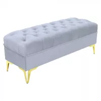 Bancheta tapitata catifea gri deschis cu picioare aurii Bancheta tapitata catifea gri deschis cu picioare aurii