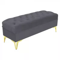 Bancheta tapitata catifea gri inchis cu picioare aurii