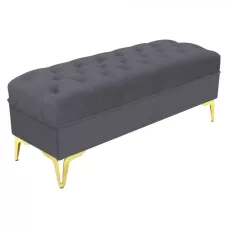 Bancheta tapitata catifea gri inchis cu picioare aurii