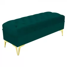 Bancheta tapitata catifea verde cu picioare aurii