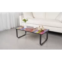 Măsuță cafea cu blat din sticla KJCT158, model multicolor