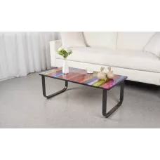Măsuță cafea cu blat din sticla KJCT158, model multicolor