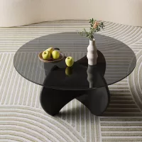 Masuta cafea GLASS 6 sticla neagra, MDF